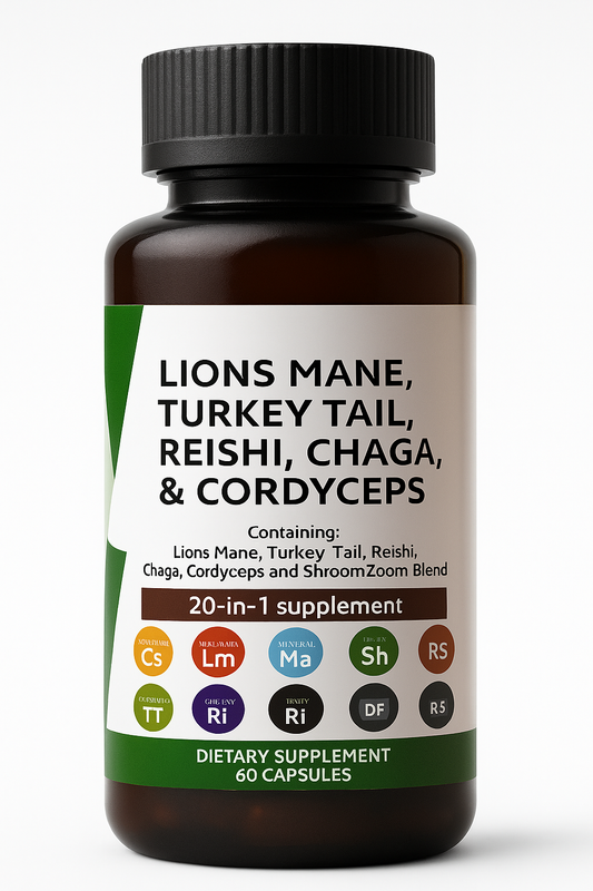 Mushroom Complex 5-in-1 Lions Mane Turkey Tail Reishi Cordyceps Chaga – 60 Caps